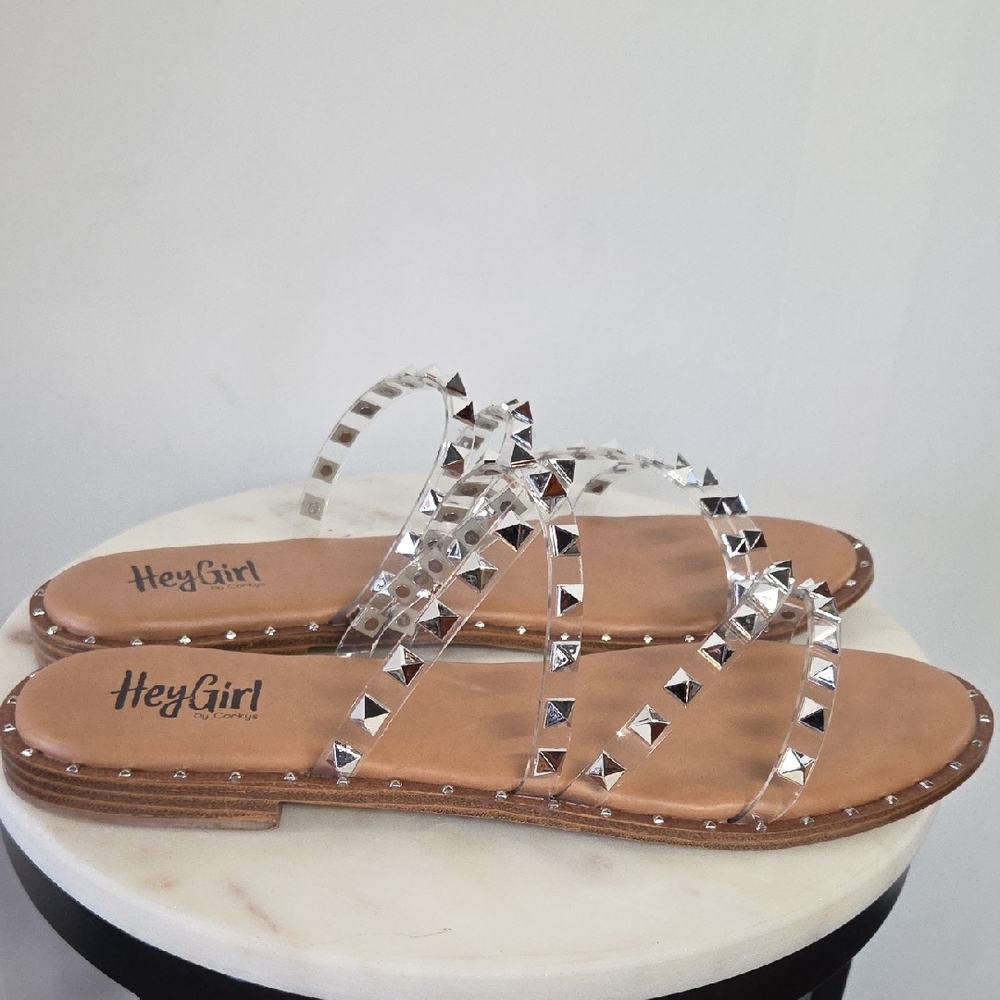 Hey Girl By Corkys Silver Studded Sandals Size 11 - Picture 3 of 5
